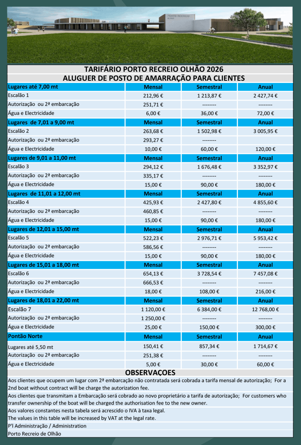 Porto de Recreio - Tarifário 2